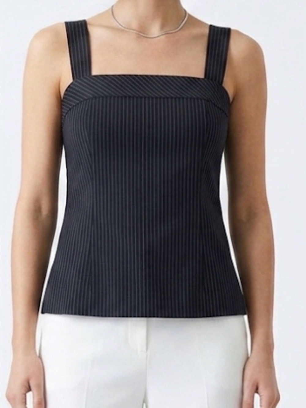 Tahari ASL Top Black Pinstripe Sleeveless Career Size 14  Structured Fit Blouse